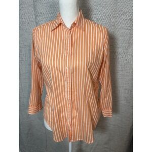 Lauren Ralph Lauren Green Tag Orange White Striped Button Up Long Sleeve Medium